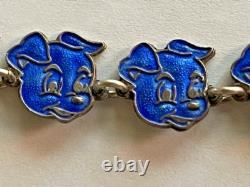 Vintage Meka Denmark Sterling Silver Blue Enamel Rare Dog Heads Bracelet 6.5