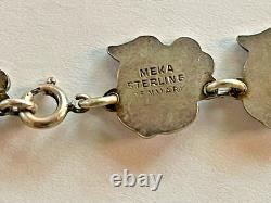Vintage Meka Denmark Sterling Silver Blue Enamel Rare Dog Heads Bracelet 6.5
