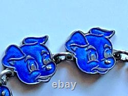 Vintage Meka Denmark Sterling Silver Blue Enamel Rare Dog Heads Bracelet 6.5