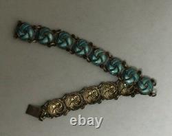 Vintage Meka Reklamegaver Sterling Silver Bracelet with Blue Enamel Links 7 1/4