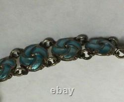 Vintage Meka Reklamegaver Sterling Silver Bracelet with Blue Enamel Links 7 1/4