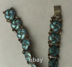 Vintage Meka Reklamegaver Sterling Silver Bracelet with Blue Enamel Links 7 1/4