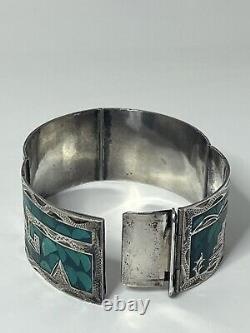 Vintage Mexico Sterling Silver Enamel Bracelet Cuf