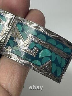 Vintage Mexico Sterling Silver Enamel Bracelet Cuf