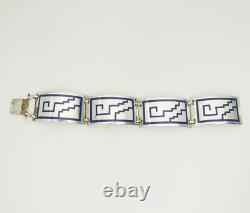 Vintage Mexico sterling silver blue enamel panel link bracelet
