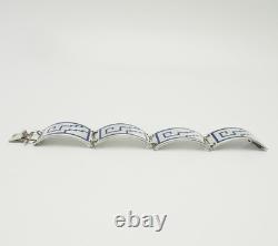 Vintage Mexico sterling silver blue enamel panel link bracelet