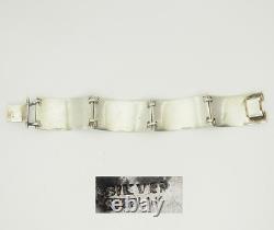 Vintage Mexico sterling silver blue enamel panel link bracelet