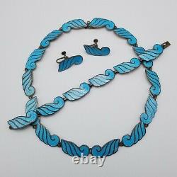 Vintage Mid Century Beto Taxco, Mexico Blue Enamel, Necklace, Bracelet, Earrings