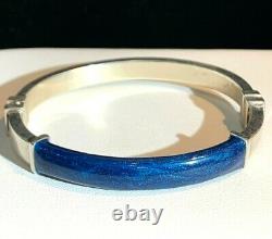 Vintage Milor 925 Sterling Silver Blue Enamel Hinged Bangle Bracelet