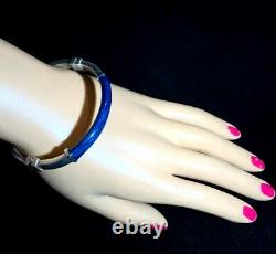 Vintage Milor 925 Sterling Silver Blue Enamel Hinged Bangle Bracelet