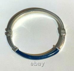 Vintage Milor 925 Sterling Silver Blue Enamel Hinged Bangle Bracelet