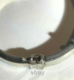 Vintage Milor 925 Sterling Silver Blue Enamel Hinged Bangle Bracelet