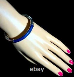 Vintage Milor 925 Sterling Silver Blue Enamel Hinged Bangle Bracelet