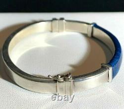 Vintage Milor 925 Sterling Silver Blue Enamel Hinged Bangle Bracelet