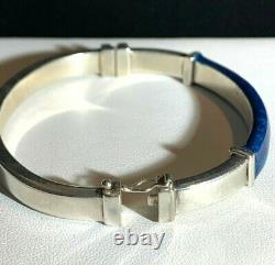 Vintage Milor 925 Sterling Silver Blue Enamel Hinged Bangle Bracelet