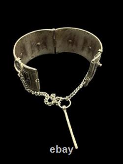 Vintage Moroccan Cobalt Enamel Sterling Huge Hinged Bangle Bracelet Hallmarked
