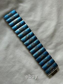 Vintage Niello Hindu Goddess Siam Sterling Panel Bracelet Blue Enamel (G3)