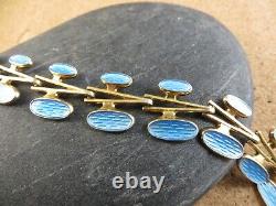 Vintage Norway Gold on Sterling Silver Blue Enamel Guilloche Panel Bracelet #108