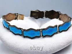 Vintage Norway Sterling Silver 925 Bernard Meldahl Blue Enamel Bracelet