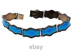 Vintage Norway Sterling Silver 925 Bernard Meldahl Blue Enamel Bracelet