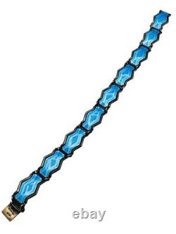 Vintage Norway Sterling Silver 925 Bernard Meldahl Blue Enamel Bracelet
