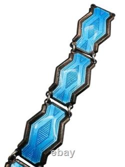 Vintage Norway Sterling Silver 925 Bernard Meldahl Blue Enamel Bracelet