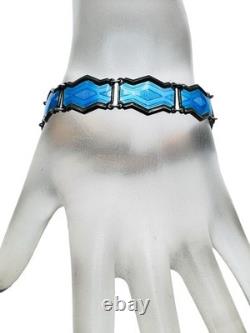 Vintage Norway Sterling Silver 925 Bernard Meldahl Blue Enamel Bracelet