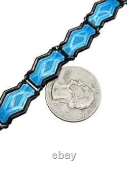 Vintage Norway Sterling Silver 925 Bernard Meldahl Blue Enamel Bracelet