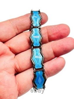 Vintage Norway Sterling Silver 925 Bernard Meldahl Blue Enamel Bracelet