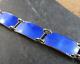 Vintage Norway Sterling Silver Royal Blue Enamel Guilloche Panel Bracelet #111