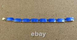 Vintage Norway Sterling Silver Royal Blue Enamel Guilloche Panel Bracelet #111