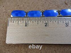 Vintage Norway Sterling Silver Royal Blue Enamel Guilloche Panel Bracelet #111