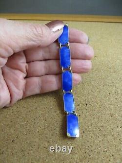 Vintage Norway Sterling Silver Royal Blue Enamel Guilloche Panel Bracelet #111