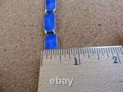 Vintage Norway Sterling Silver Royal Blue Enamel Guilloche Panel Bracelet #111