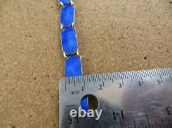 Vintage Norway Sterling Silver Royal Blue Enamel Guilloche Panel Bracelet #111