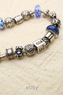 Vintage Pandora Bracelet with Charms Sterling Silver 925 Authentic Blue Enamel