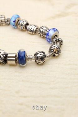 Vintage Pandora Bracelet with Charms Sterling Silver 925 Authentic Blue Enamel