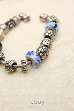Vintage Pandora Bracelet with Charms Sterling Silver 925 Authentic Blue Enamel