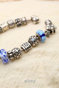 Vintage Pandora Bracelet with Charms Sterling Silver 925 Authentic Blue Enamel