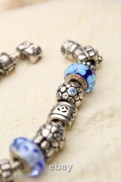 Vintage Pandora Bracelet with Charms Sterling Silver 925 Authentic Blue Enamel