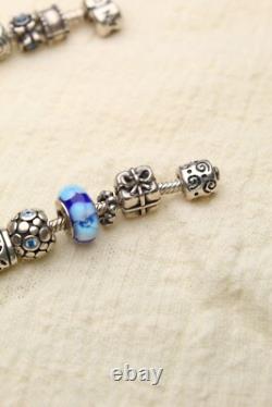Vintage Pandora Bracelet with Charms Sterling Silver 925 Authentic Blue Enamel