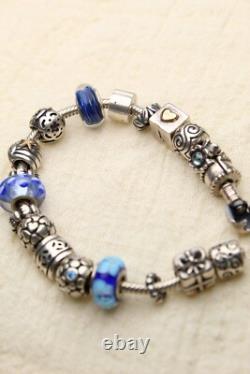 Vintage Pandora Bracelet with Charms Sterling Silver 925 Authentic Blue Enamel
