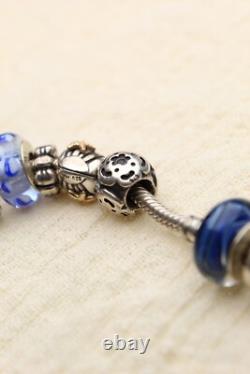Vintage Pandora Bracelet with Charms Sterling Silver 925 Authentic Blue Enamel