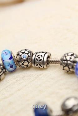 Vintage Pandora Bracelet with Charms Sterling Silver 925 Authentic Blue Enamel