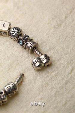 Vintage Pandora Bracelet with Charms Sterling Silver 925 Authentic Blue Enamel