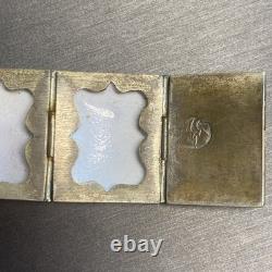 Vintage Persian Tile Bracelet Wide Enamel Panel Bracelet Blue Love Birds Animals