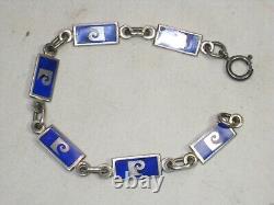 Vintage Pierre Cardin sterling silver blue enamel P logo link bracelet 7.5 13gr