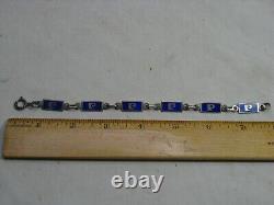 Vintage Pierre Cardin sterling silver blue enamel P logo link bracelet 7.5 13gr