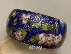 Vintage Porcelain, Blue Enamel, Gold Gilt Cloisonne Heavy & Wide Bracelet