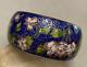 Vintage Porcelain, Blue Enamel, Gold Gilt Cloisonne Heavy & Wide Bracelet